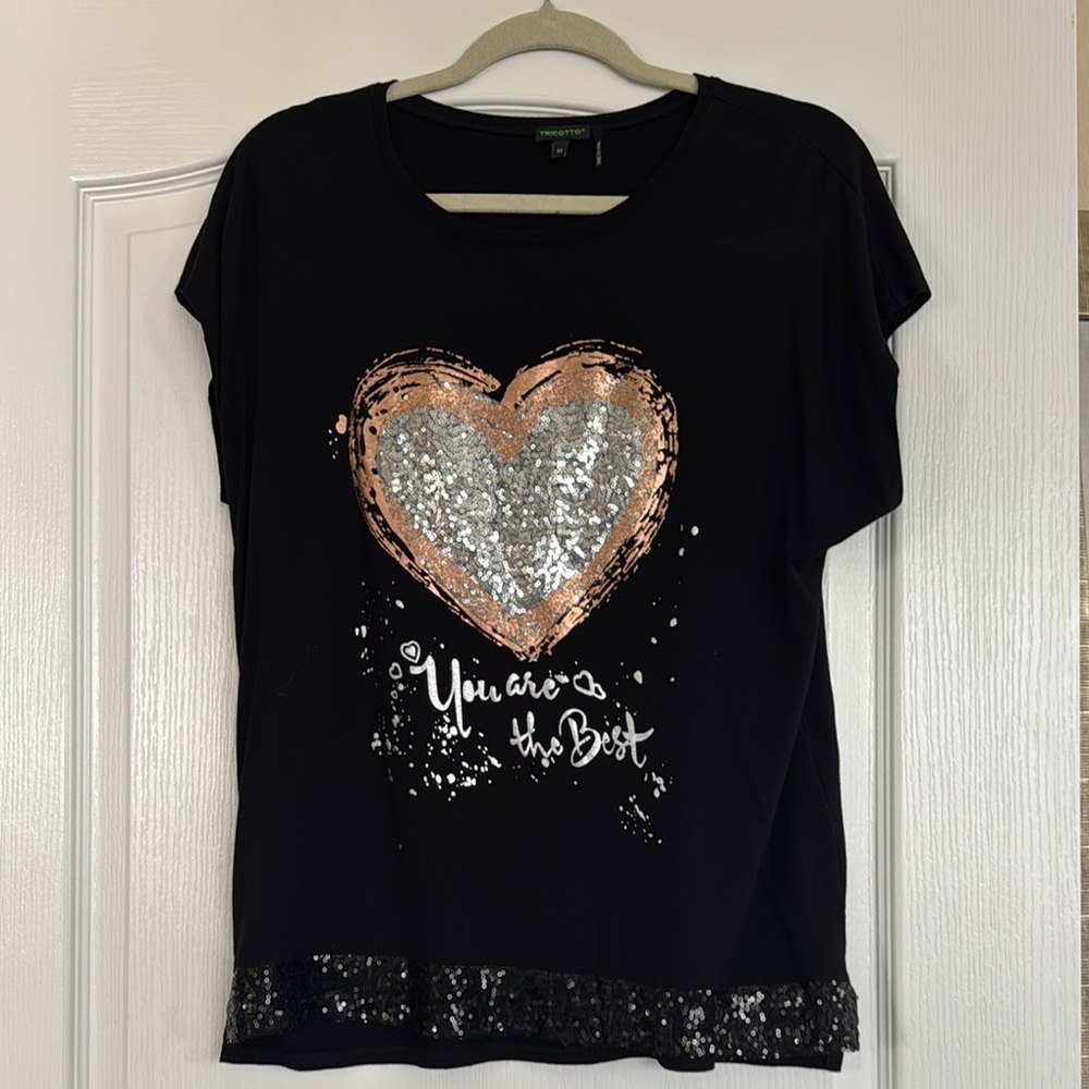 Tricotto Black T Top with Silver Accents